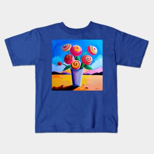 Cute Abstract Flowers in a Desert Mountain Landscape Kids T-Shirt